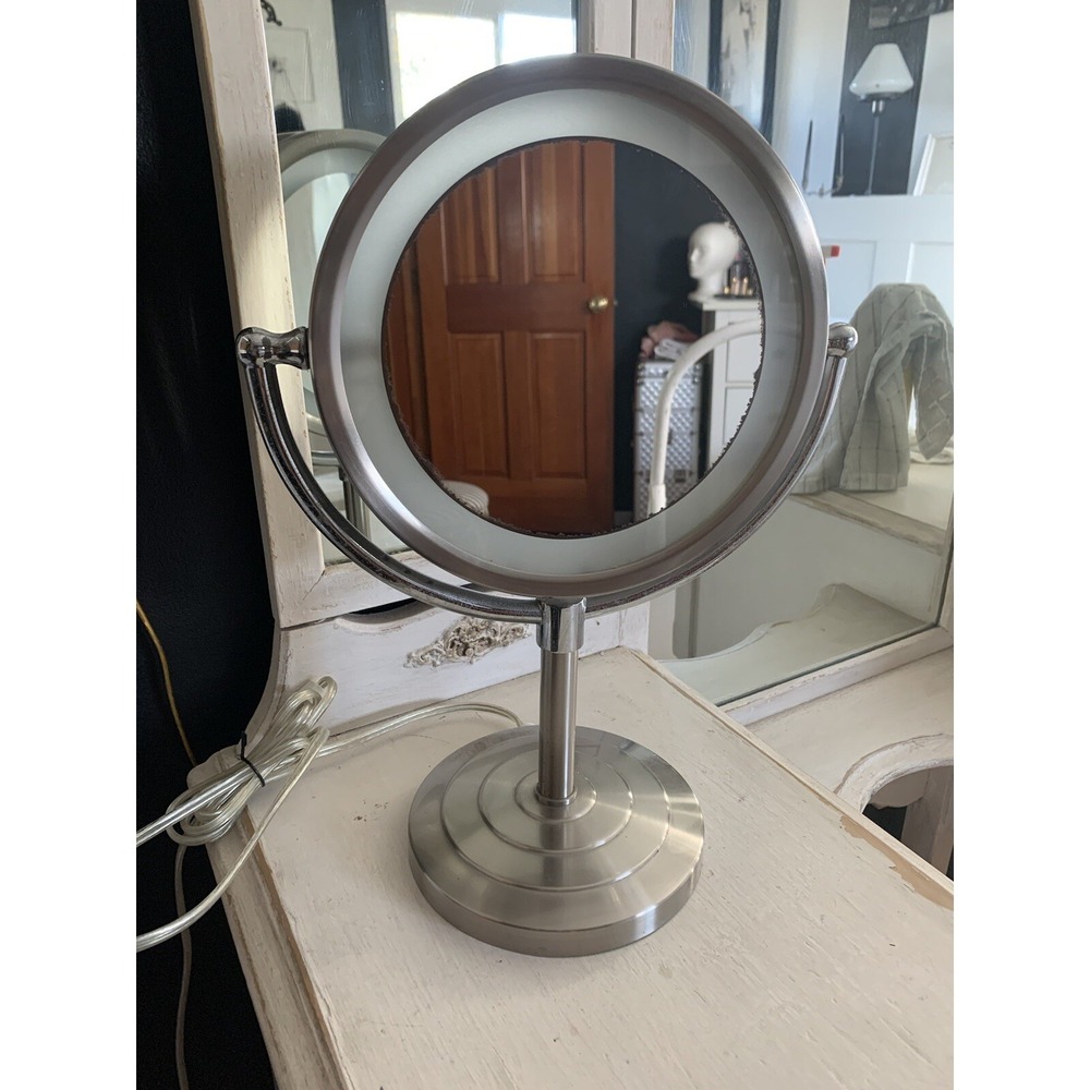 Jerdon Lighted Vanity Mirror Unisex OS Silver Excellent Double Sided Swivel VTG